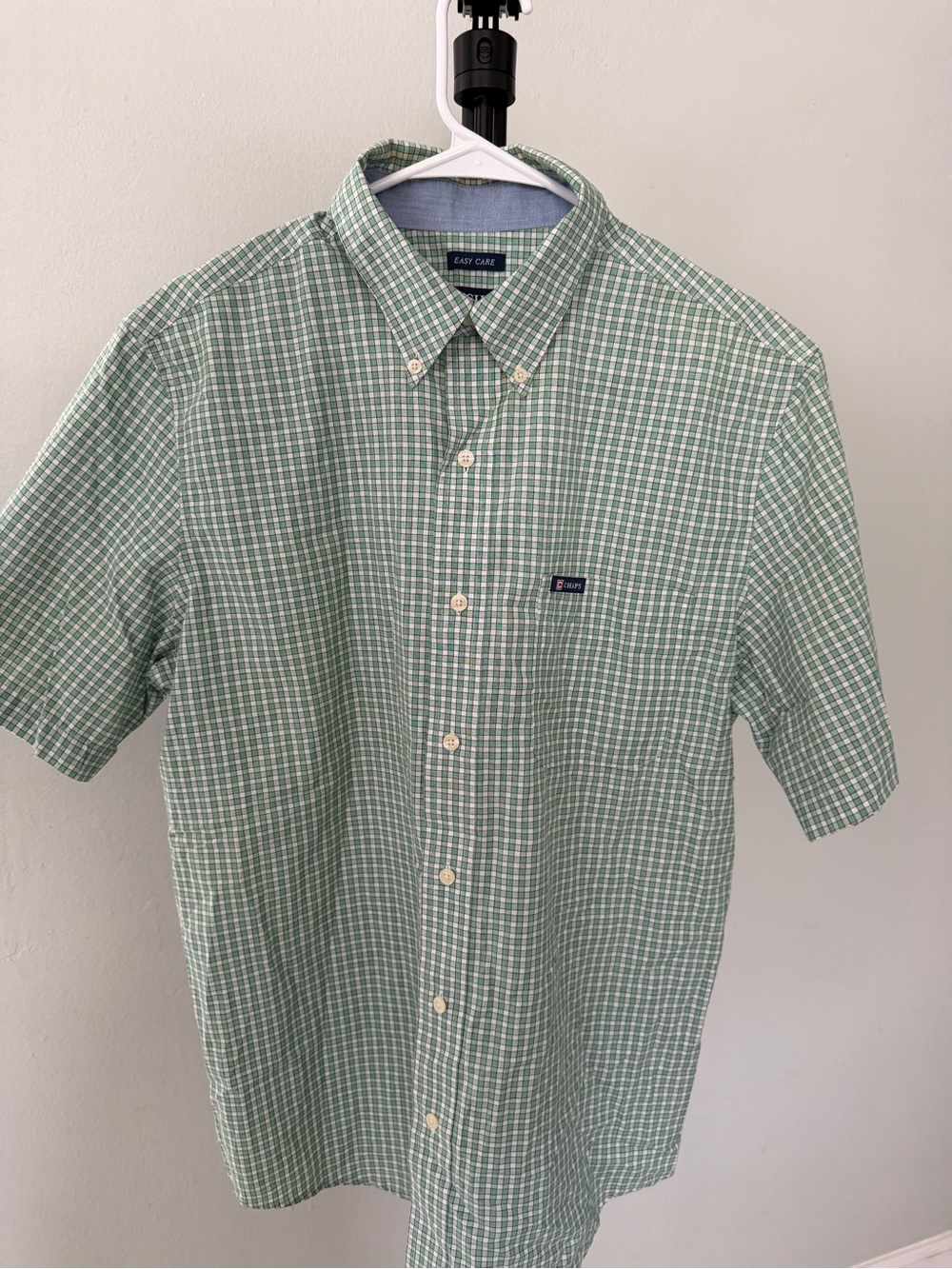 Camisa a cuadros Chaps Green and White Plaid Short-Sleeve Button-Down Shirt